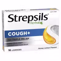 Strepsils Herbal Cough Plus Lozenges Honey Lemon 16 Pack