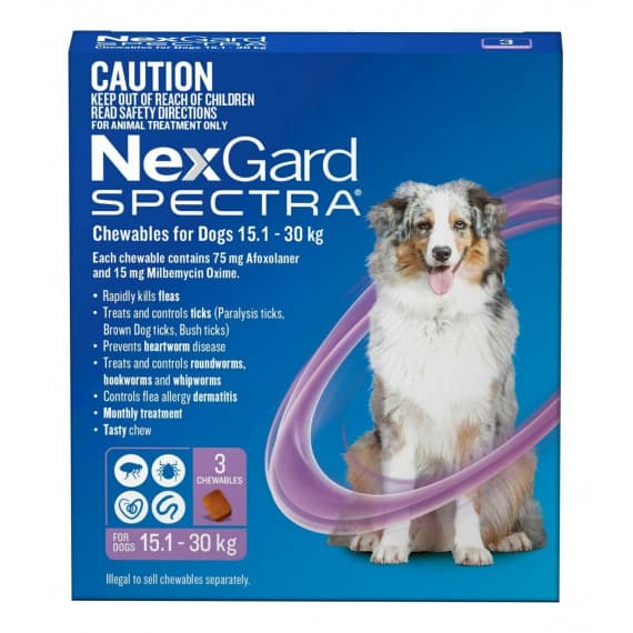 Nexgard Spectra Chewables For Large Dogs 15.1 30kg Purple 3 Pack