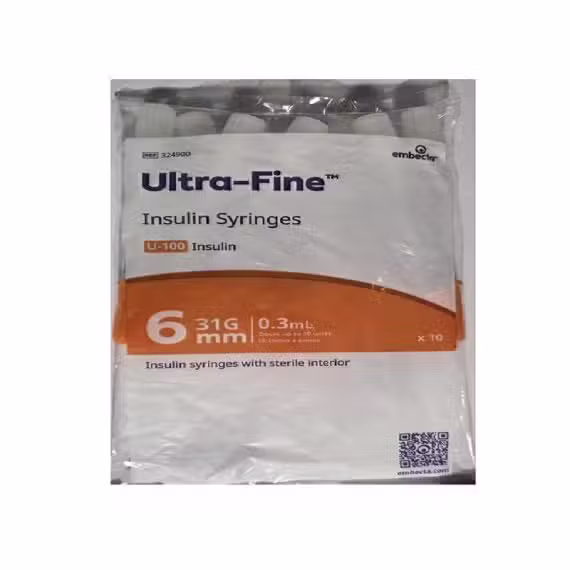 Buy Embecta Ultra Fine Insulin Syringe 0.3ml 31g 6mm Pack of 10 Syringes Ref 324900 Online Chemist Australia