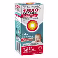 Nurofen For Children Baby 3 Plus Months Pain and Fever Relief Concentrated Liquid 200mg/5ml Ibuprofen Strawberry 50ml