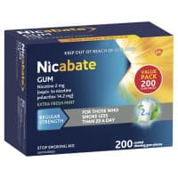 Nicabate Gum Nicotine 2mg Regular Strength Extra Fresh Mint 200 Pack