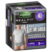 Depend Real Fit Mens Night Defence Underwear Large 8 Pack