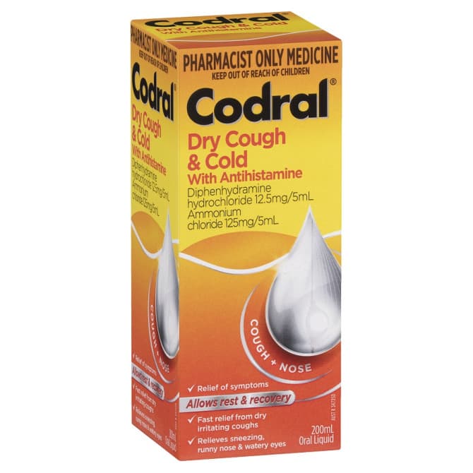 Buy Codral Dry Cough & Cold With Antihistamine Berry 200mL Online