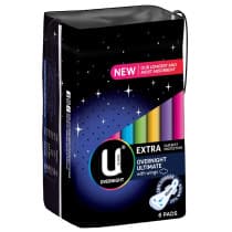 U By Kotex Extra Overnight Ultimate Pads with Wings 6 Pack