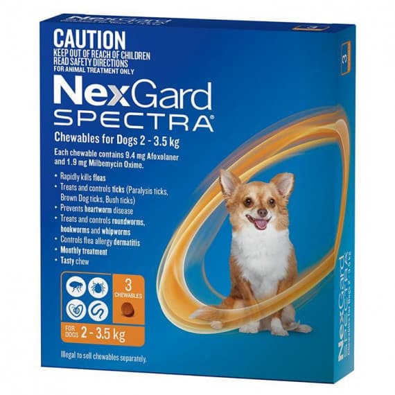 Nexgard Spectra Chewables For Very Small Dogs 2 to 3.5kg Orange 3 Pack