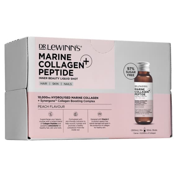Buy Dr. Lewinns Marine Collagen Peptide Plus Inner Beauty Liquid Shot Peach Flavour 10 x 50ml Online Chemist Australia