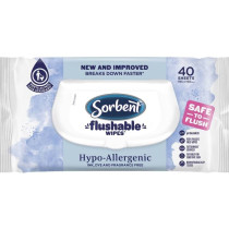 Sorbent Flushable Wipes Hypo Allergenic 40 Pack