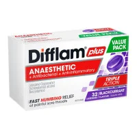 Difflam Plus Anaesthetic Sore Throat Lozenges Blackcurrant Flavour 32 Lozenges