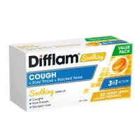 Difflam Soothing Cough plus Sore Throat plus Blocked Nose Lozenges Honey Lemon Menthol 32 Lozenges