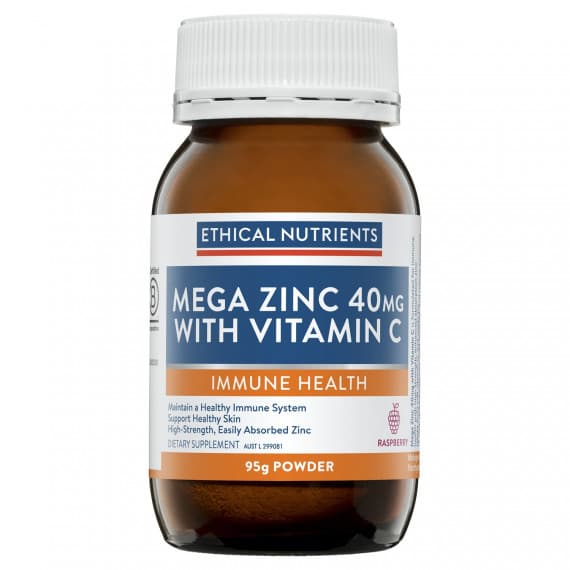 Ethical Nutrients Mega Zinc 40mg With Vitamin C Raspberry 95g