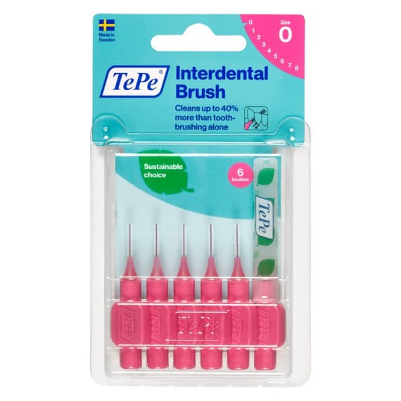 TePe Interdental Brush Pink 0.4mm Size 0 Pack of 6 for gentle cleaning at Chemist Australia