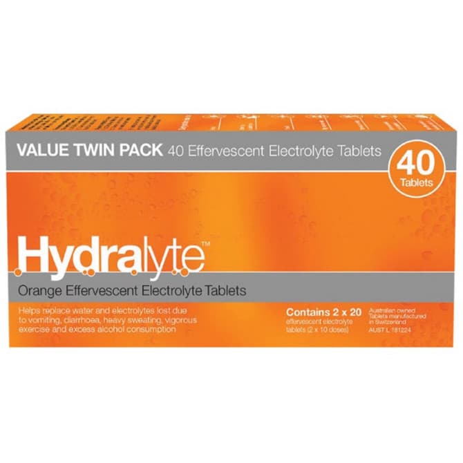 Buy Hydralyte Effervescent Electrolyte Orange 40 Tablets Online