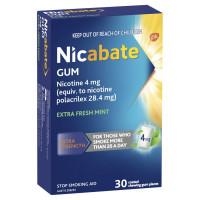 Nicabate Gum Stop Smoking Nicotine 4mg Extra Strength Extra Fresh Mint Coated Chewing Gum 30 Pack