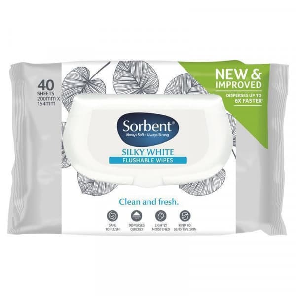 Buy Sorbent Silky White Flushable Wipes 40 Sheets Online