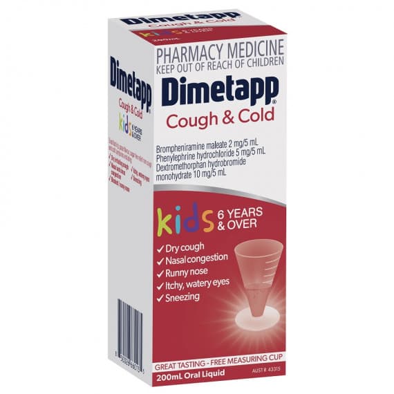 Buy Dimetapp Kids Cough And Cold 6 years+ 200ml Online Chemist Australia