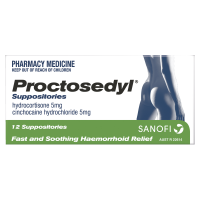 Proctosedyl Suppository 5mg 12 Pack NOT AVAILABLE FOR SHIPPING. WITHIN QLD ONLY