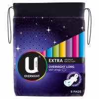 U By Kotex Overnight Long Wings Extra 8 Pack