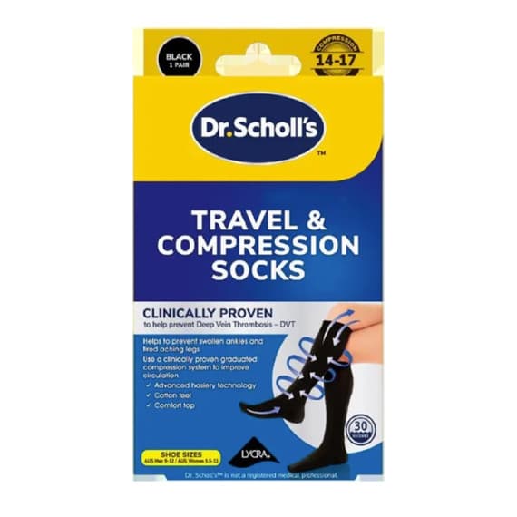Buy Dr. Scholls Travel and Compression Socks Black Large Online Chemist Australia