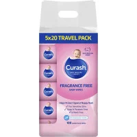 Curash Fragrance Free Baby Wipes 5 x 20 Pack