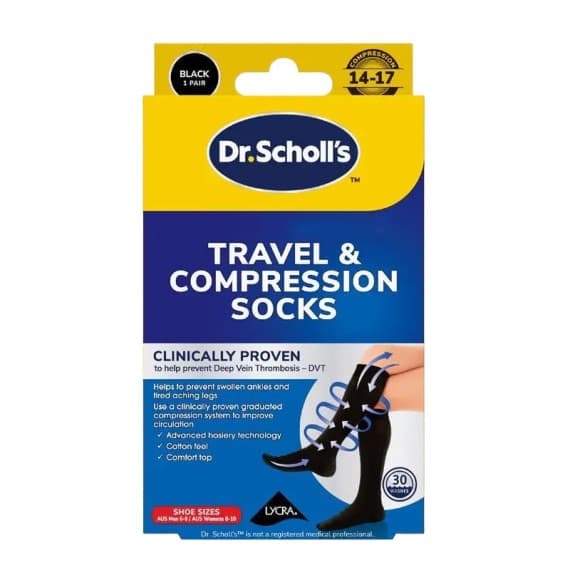 Buy Dr. Scholls Travel and Compression Socks Black Medium Online Chemist Australia