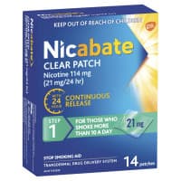 Nicabate Clear Patch Stop Smoking Transdermal drug delivery system Nicotine 21mg 14 Pack