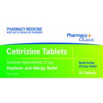 Pharmacy Choice Cetirizine Hayfever & Allergy Relief 10 Tablets