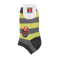Sox & Lox Ladies Sports Cushioned Low Cut Socks Gray/Yellow Stripes (Size 3 - 9)