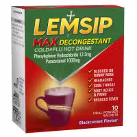 Lemsip Max Cold And Flu with Decongestant Blackcurrant Sachets 10