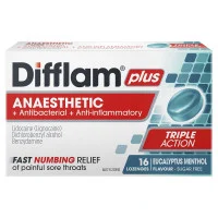 Difflam Plus Anaesthetic Sore Throat Lozenges Eucalyptus And Menthol Flavour 16 Lozenges
