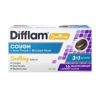 Difflam Soothing Cough Plus Sore Throat Plus Blocked Nose Blackcurrant 16 Lozenges