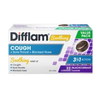 Difflam Soothing Cough Plus Sore Throat Plus Blocked Nose Blackcurrant 32 Lozenges