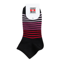 Sox & Lox Ladies Casual Thin Anklet Socks Black with Pink, Red Stripes (Size 3 - 9)