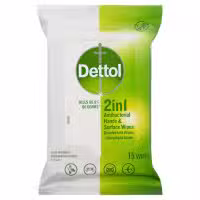 Dettol 2 in 1 Hands And Surfaces Anti Bacterial Wipes 15 Wipes